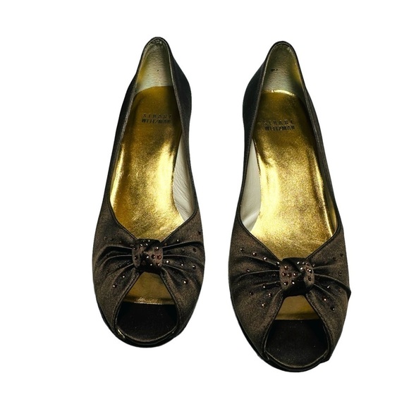 Stuart Weitzman Women's Brown Satin Glotallulah Peep Toe Kitten Heels size 7.5 - Picture 4 of 12